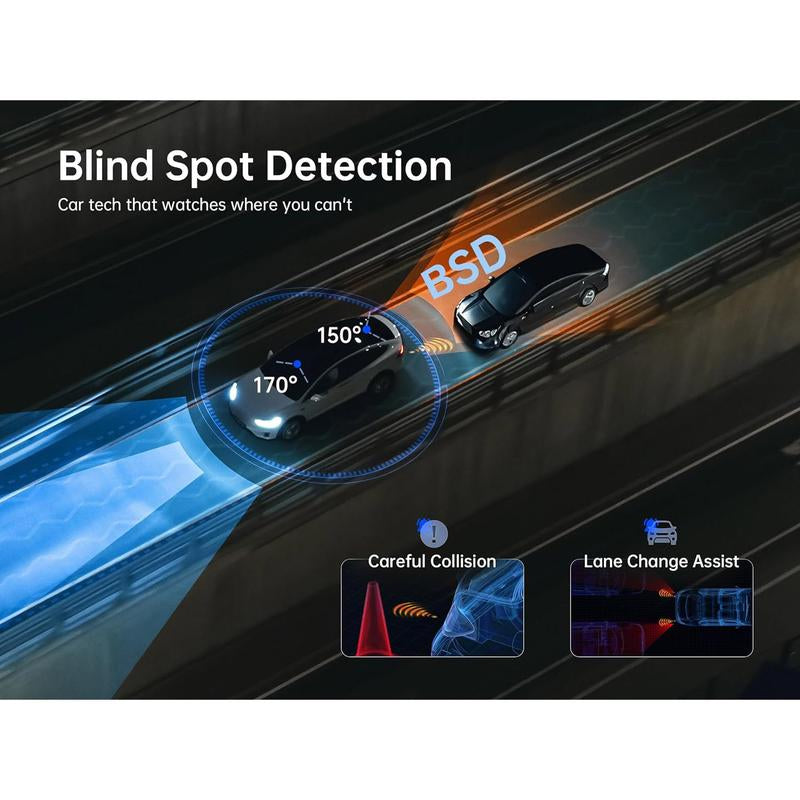 Pelsee P10 2.5K Rear View Mirror Camera, 10'' Mirror Dash Cam Smart Driving Assistant W/Adas and BSD, Front and Rear Camera for Cars Trucks,Night Vision,Voice Control,Parking Mode,Free 32GB Card