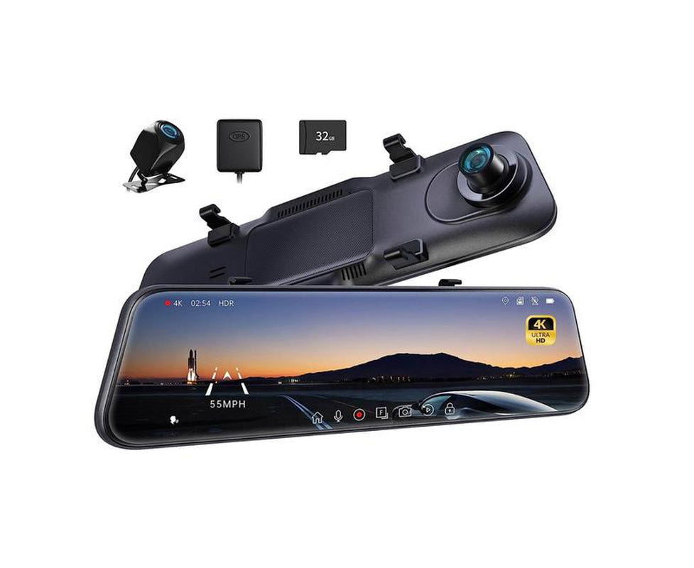 Pelsee P12 Pro 4K Mirror Dash Cam, 12'' Rear View Mirror Camera Smart Driving Assistant W/Adas and BSD,2160P Front and Rear Camera,Voice Control,Night Vision,Parking Monitoring,Free 32GB Memory Card