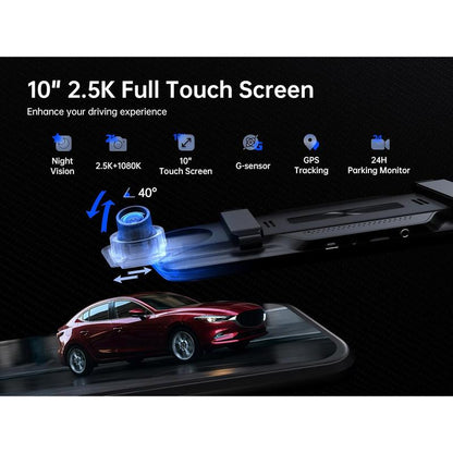 Pelsee P10 2.5K Rear View Mirror Camera, 10'' Mirror Dash Cam Smart Driving Assistant W/Adas and BSD, Front and Rear Camera for Cars Trucks,Night Vision,Voice Control,Parking Mode,Free 32GB Card