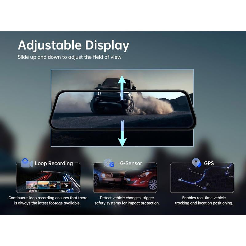 Pelsee P10 2.5K Rear View Mirror Camera, 10'' Mirror Dash Cam Smart Driving Assistant W/Adas and BSD, Front and Rear Camera for Cars Trucks,Night Vision,Voice Control,Parking Mode,Free 32GB Card